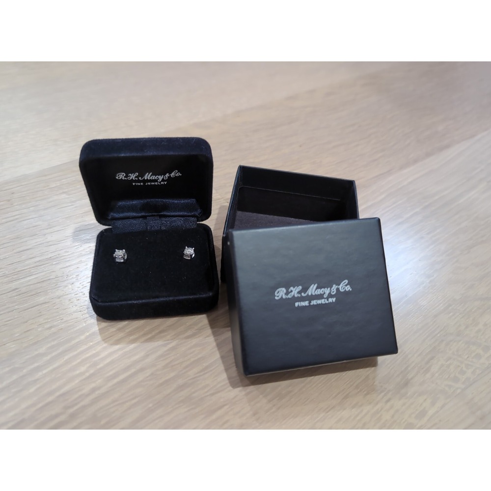 RH Macy's Diamond Solitaire Wedding Studs 1/2cttw Round Stud 14KW White Gold